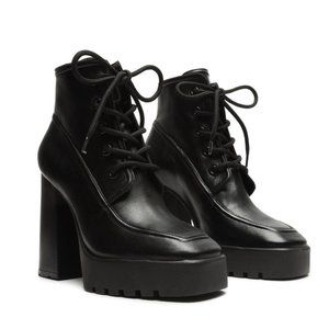 SCHUTZ Taliani Black Leather Lace Up Platform Boots 8